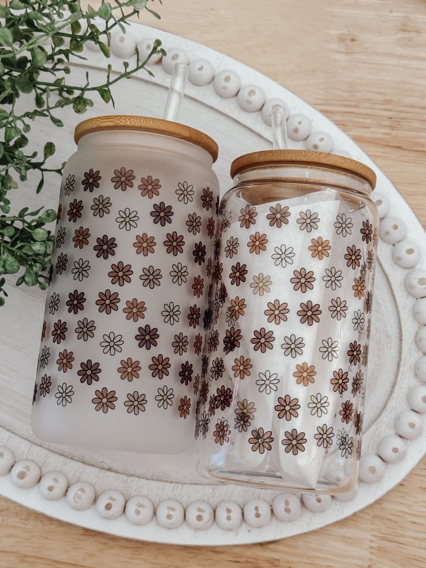 Mini Fall Daisies 16oz Glass Can Cup - Emma K Designs