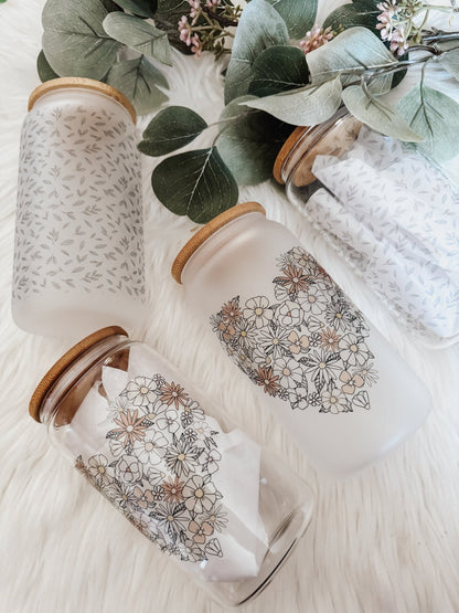 Mini Greenery 16 oz Glass Can Cup - Emma K Designs