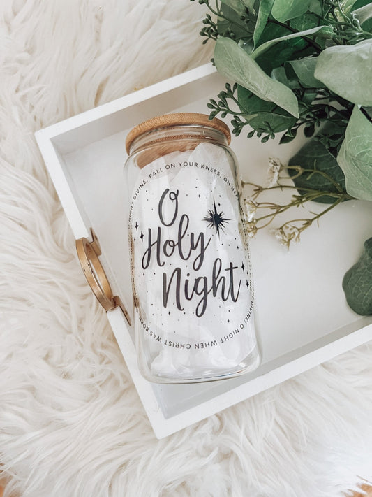 O Holy Night 16oz Glass Can Cup - Emma K Designs