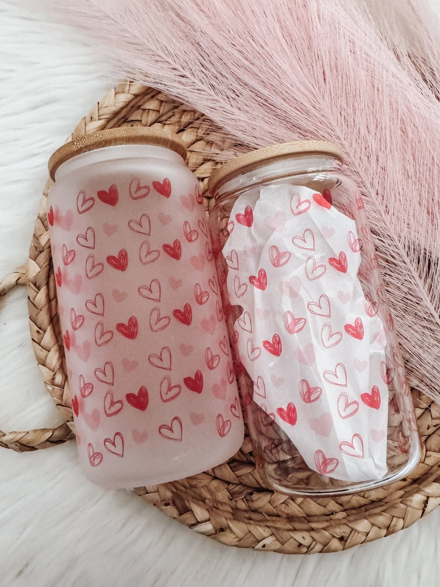 Red Hearts 16oz Glass Can Cup - Emma K Designs