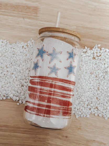 Stars & Stripes 16oz Glass Can Cup - Emma K Designs