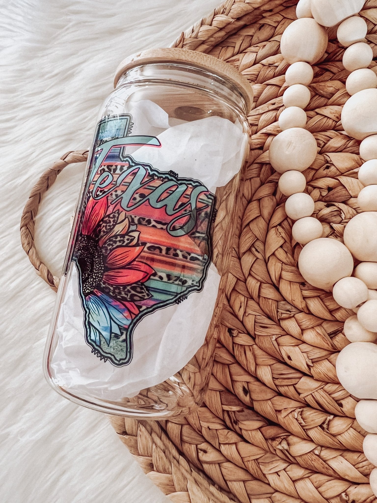 Texas Serape 16 oz Glass Can Cup - Emma K Designs