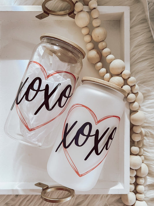 XOXO 16oz Glass Can Cup - Emma K Designs