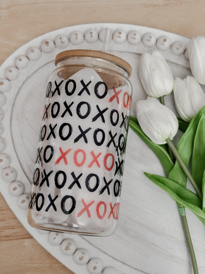 XOXO 16oz Glass Can Cup - Emma K Designs