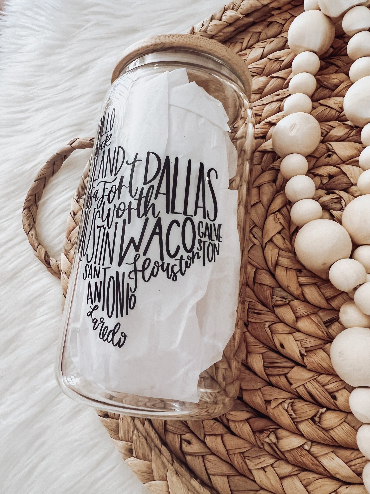 Cities of Texas 16 oz Glass Beer Can Cup - Emma K Designs