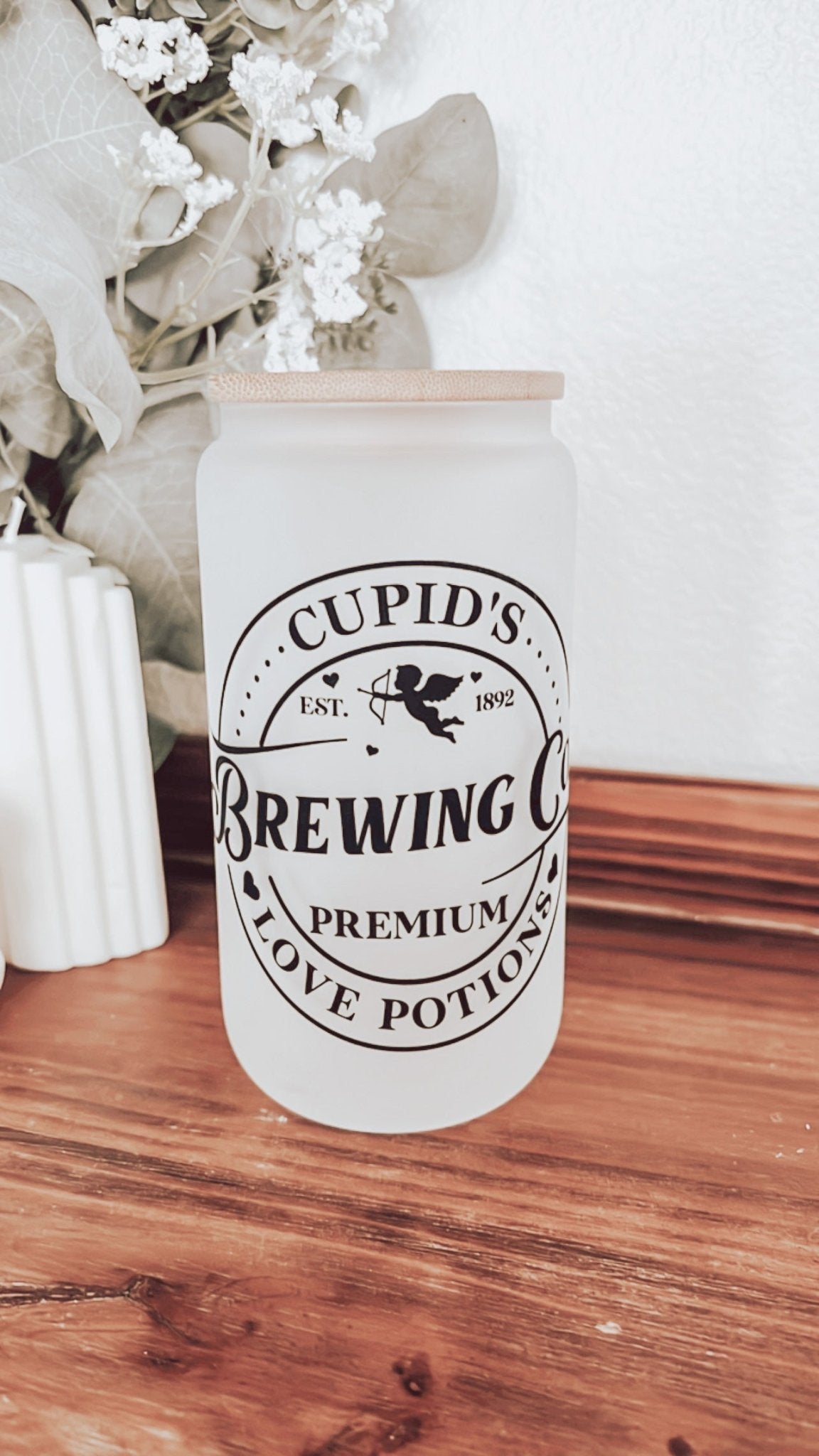 Cupids Brewing Co. Frosted 16 oz Glass Beer Can Cup - Emma K Designs