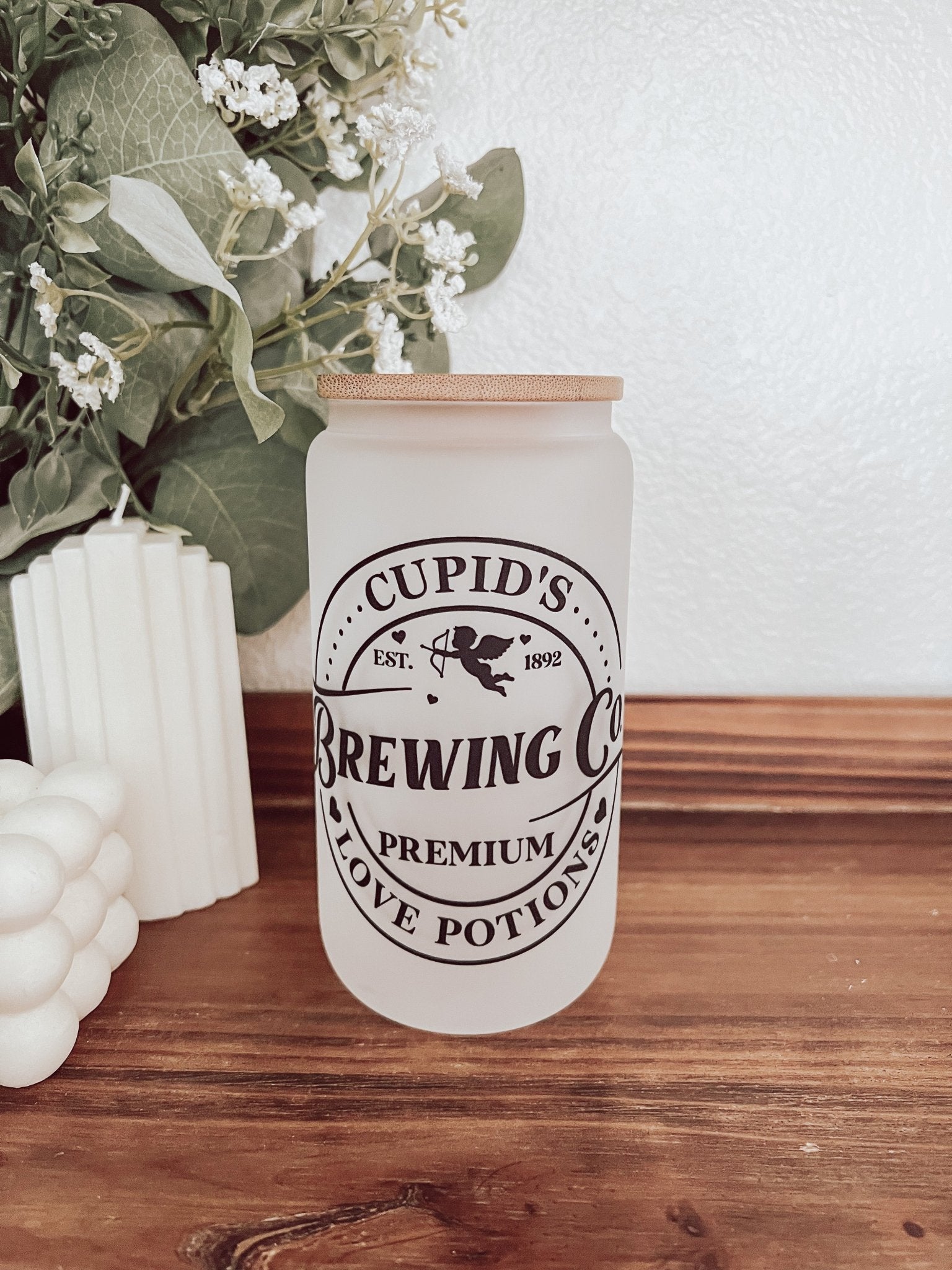 Cupids Brewing Co. Frosted 16 oz Glass Beer Can Cup - Emma K Designs