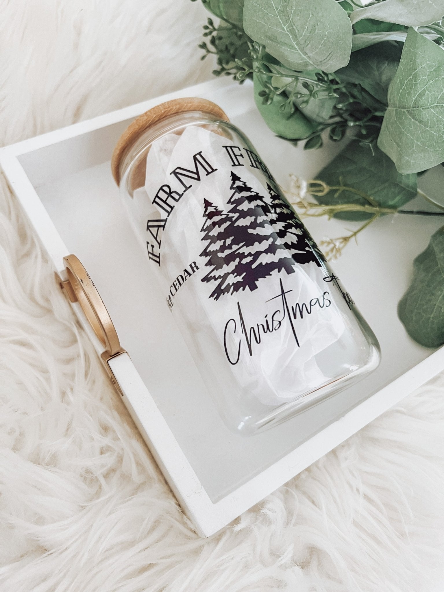 Farm Fresh Christmas Trees 16 oz Glass Can Cup - Emma K Designs