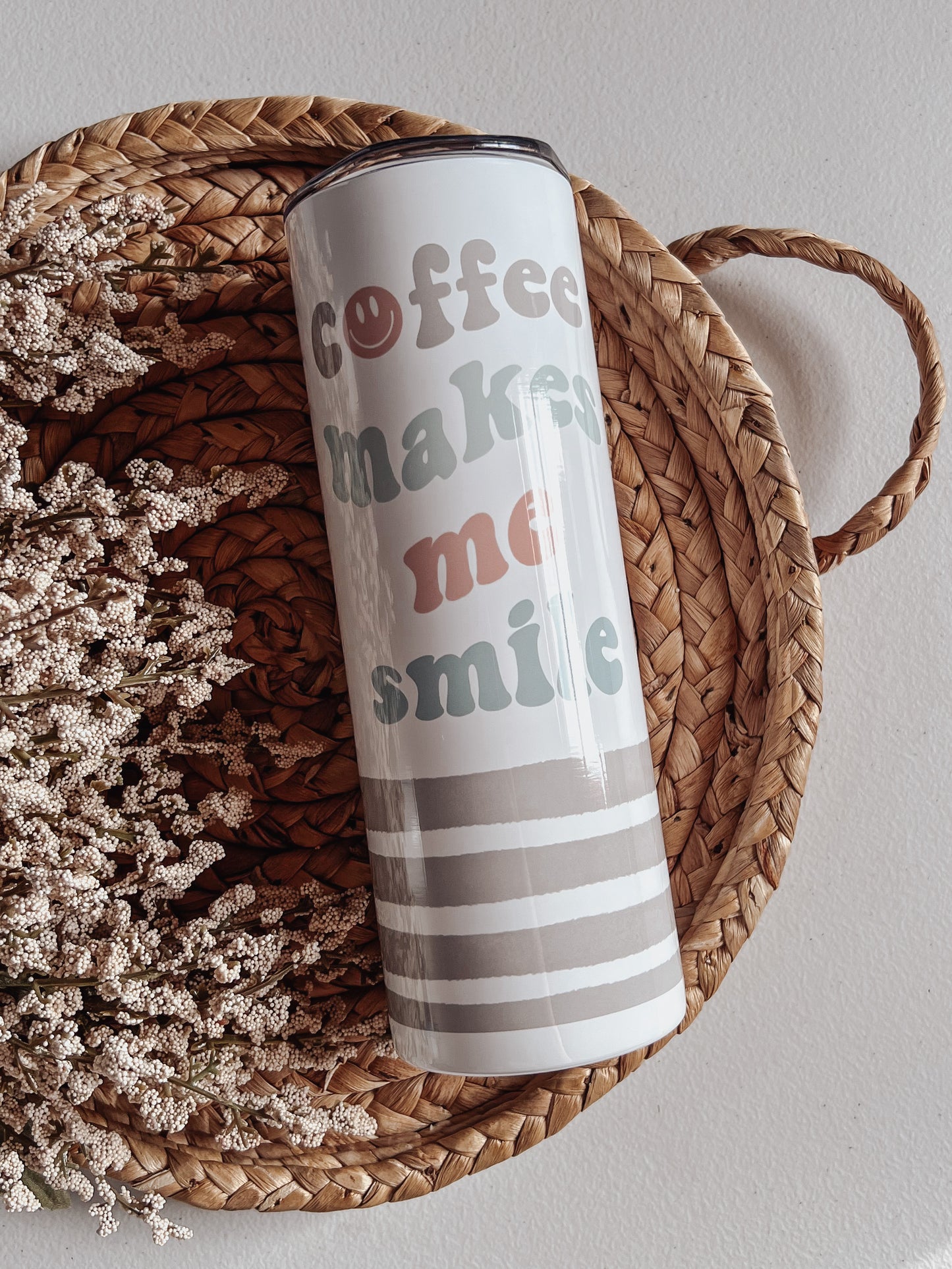 Coffee Makes Me Smile 20oz Skinny Tumbler - Emma K Designs