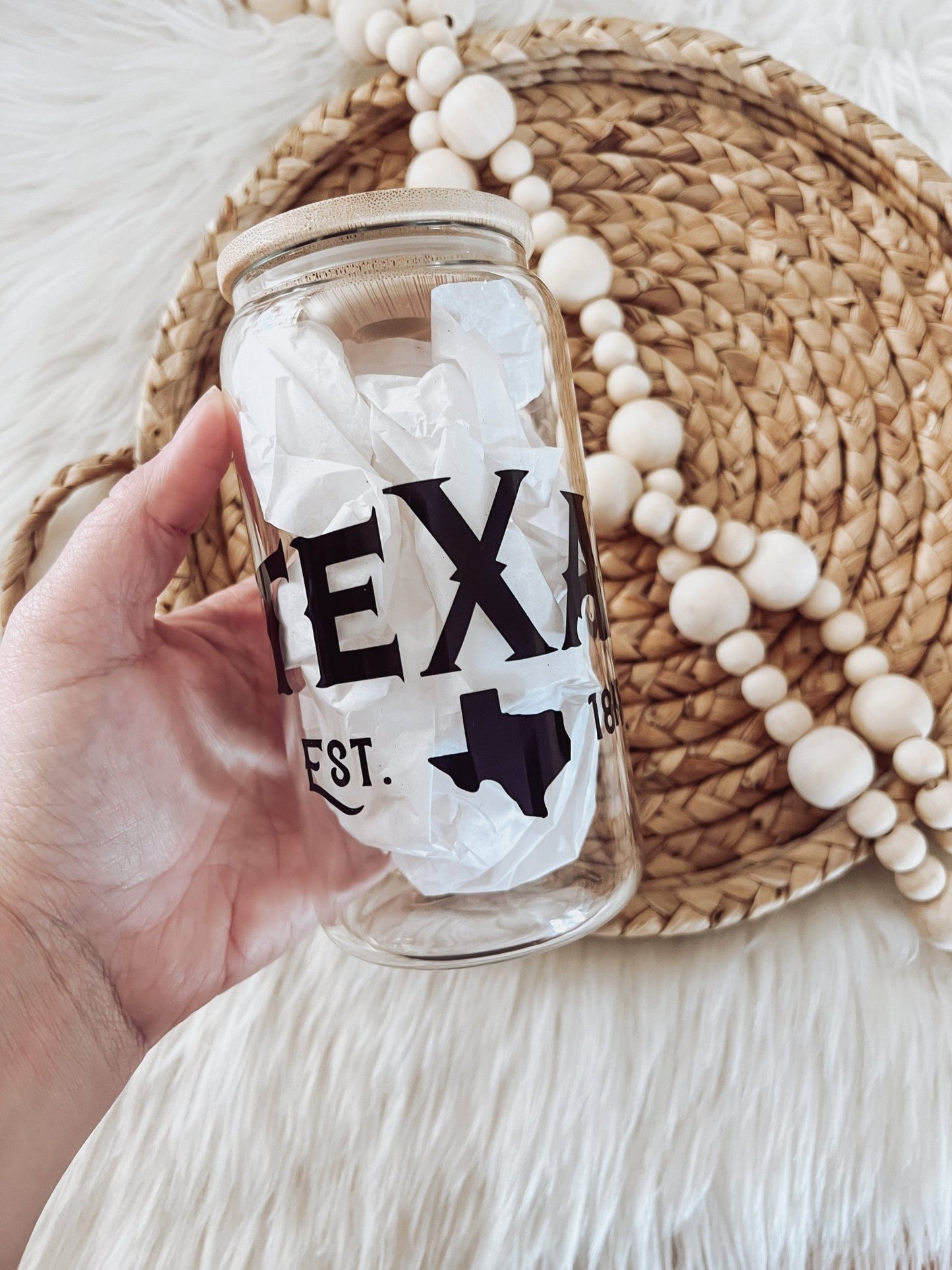 Texas Est. 1845 16 oz Glass Can Cup - Emma K Designs