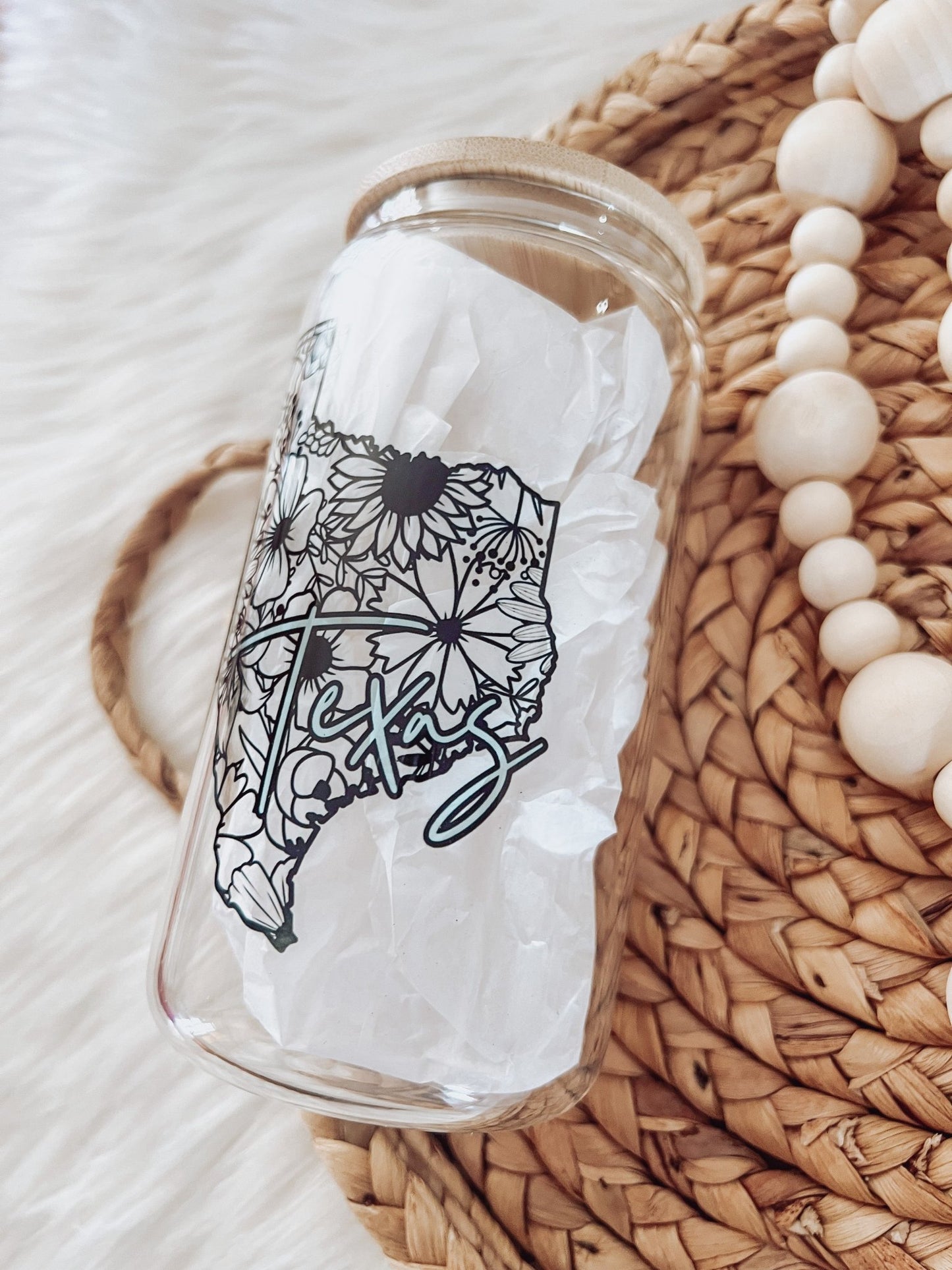 Texas Floral 16 oz Glass Can Cup - Emma K Designs