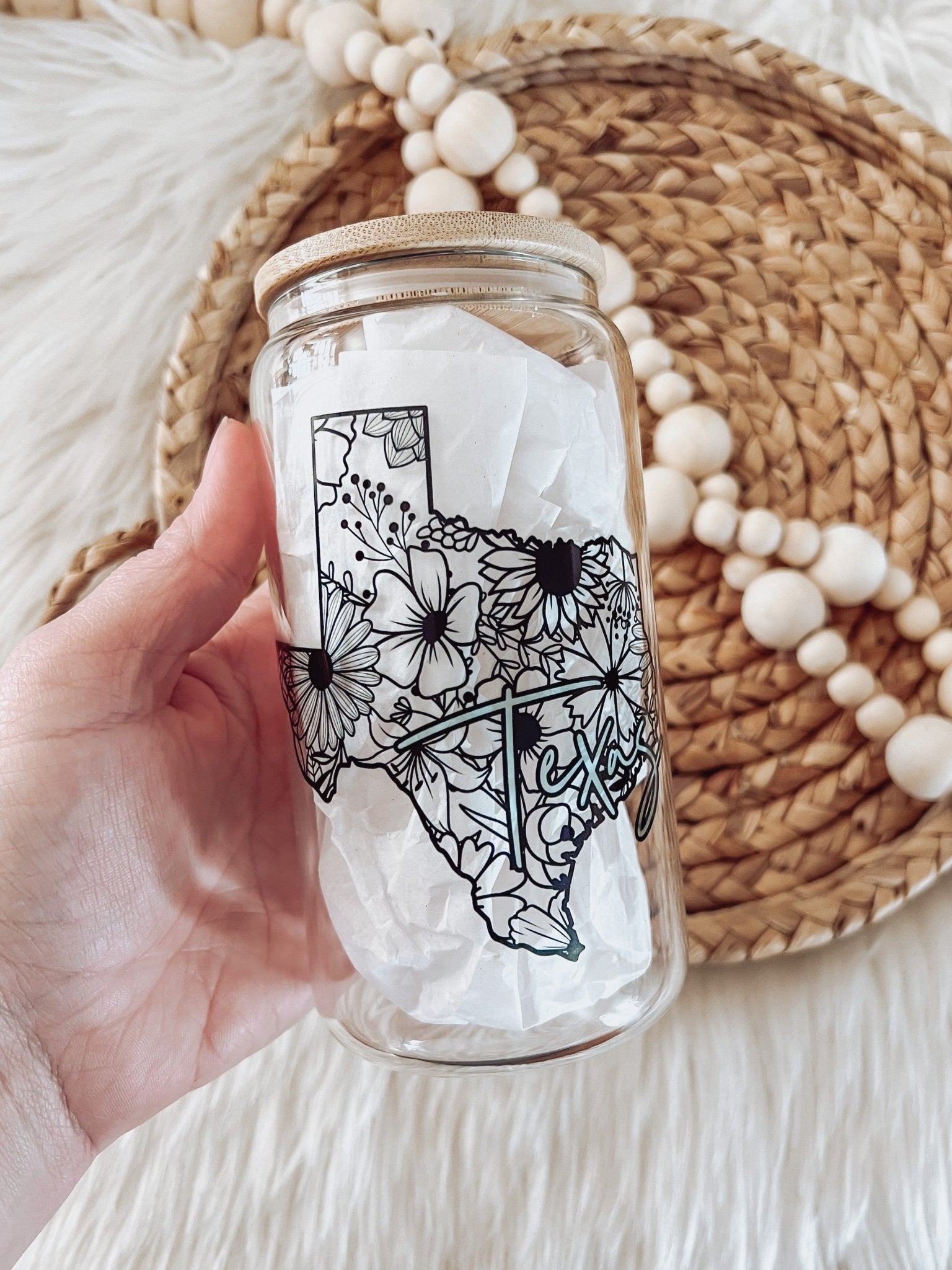 Texas Floral 16 oz Glass Can Cup - Emma K Designs